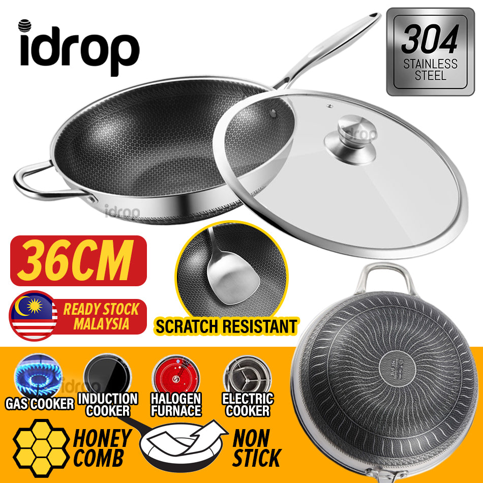 idrop [ RM109 COMBO ] 45CM Honeycomb Cooking Wok + 30CM Frying Pan + G