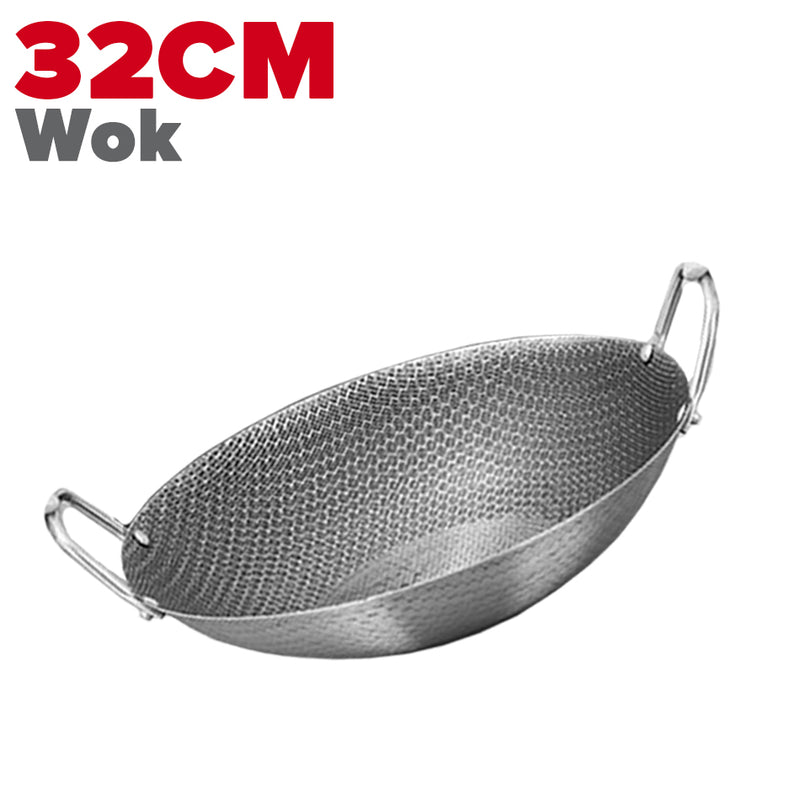 idrop MANY SIZE Nonstick Honeycomb Interior Cooking Wok Cookware [ 28/32/36/40/43/45CM ] / BANYAK SAIZ Kuali Bulat Masak Tidak Lekat Corak Lebah / 双耳不锈钢不粘锅圆底蜂窝炒菜