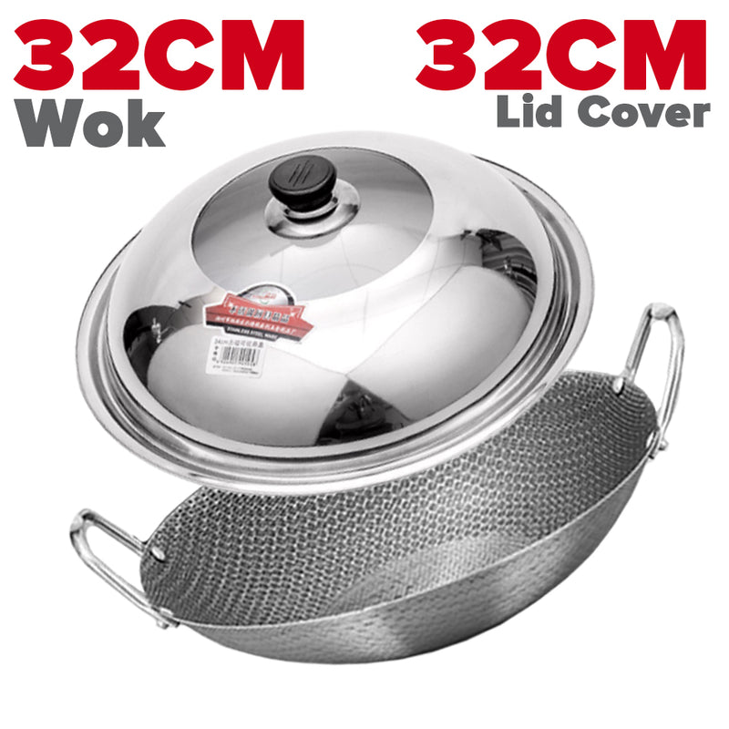 idrop MANY SIZE Nonstick Honeycomb Interior Cooking Wok Cookware [ 28/32/36/40/43/45CM ] / BANYAK SAIZ Kuali Bulat Masak Tidak Lekat Corak Lebah / 双耳不锈钢不粘锅圆底蜂窝炒菜