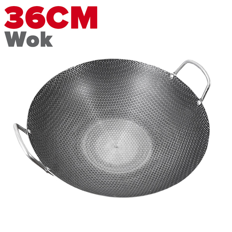 idrop MANY SIZE Nonstick Honeycomb Interior Cooking Wok Cookware [ 28/32/36/40/43/45CM ] / BANYAK SAIZ Kuali Bulat Masak Tidak Lekat Corak Lebah / 双耳不锈钢不粘锅圆底蜂窝炒菜