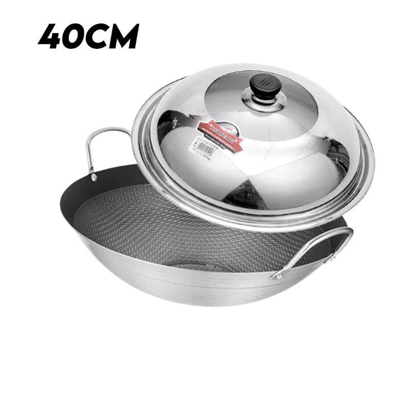 idrop MANY SIZE Nonstick Honeycomb Interior Cooking Wok Cookware [ 28/32/36/40/43/45CM ] / BANYAK SAIZ Kuali Bulat Masak Tidak Lekat Corak Lebah / 双耳不锈钢不粘锅圆底蜂窝炒菜