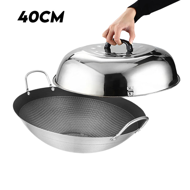 idrop MANY SIZE Nonstick Honeycomb Interior Cooking Wok Cookware [ 28/32/36/40/43/45CM ] / BANYAK SAIZ Kuali Bulat Masak Tidak Lekat Corak Lebah / 双耳不锈钢不粘锅圆底蜂窝炒菜