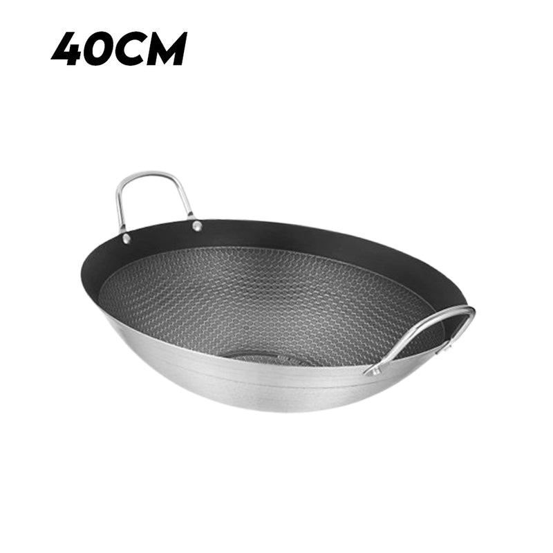 idrop MANY SIZE Nonstick Honeycomb Interior Cooking Wok Cookware [ 28/32/36/40/43/45CM ] / BANYAK SAIZ Kuali Bulat Masak Tidak Lekat Corak Lebah / 双耳不锈钢不粘锅圆底蜂窝炒菜