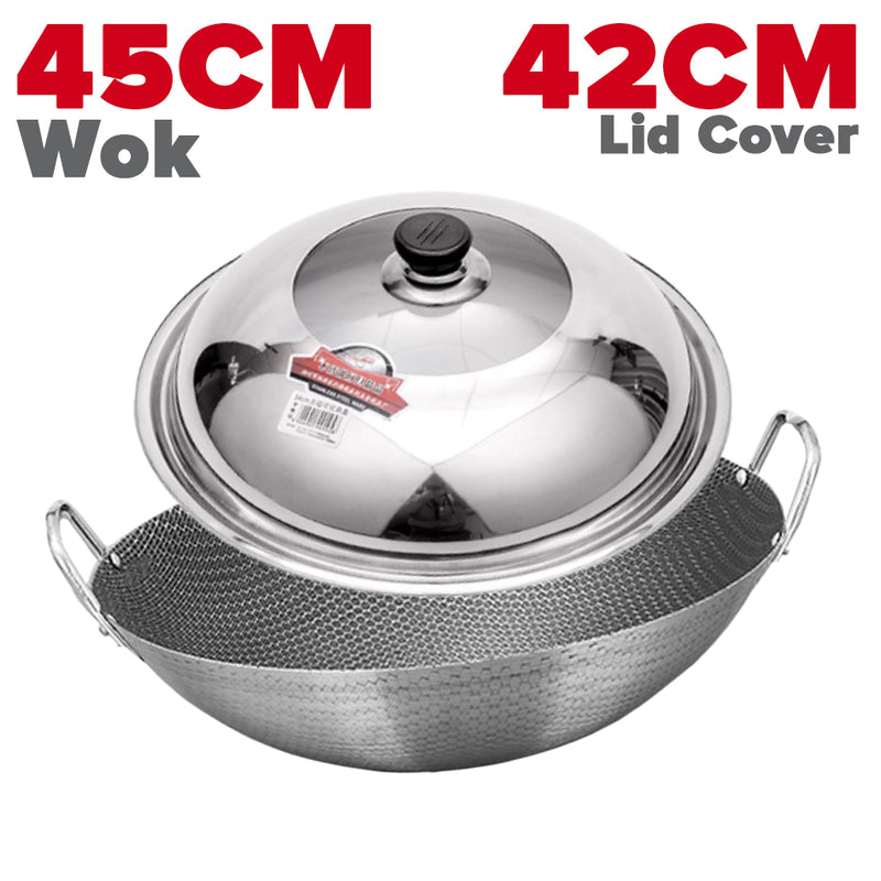 idrop MANY SIZE Nonstick Honeycomb Interior Cooking Wok Cookware [ 28/32/36/40/43/45CM ] / BANYAK SAIZ Kuali Bulat Masak Tidak Lekat Corak Lebah / 双耳不锈钢不粘锅圆底蜂窝炒菜