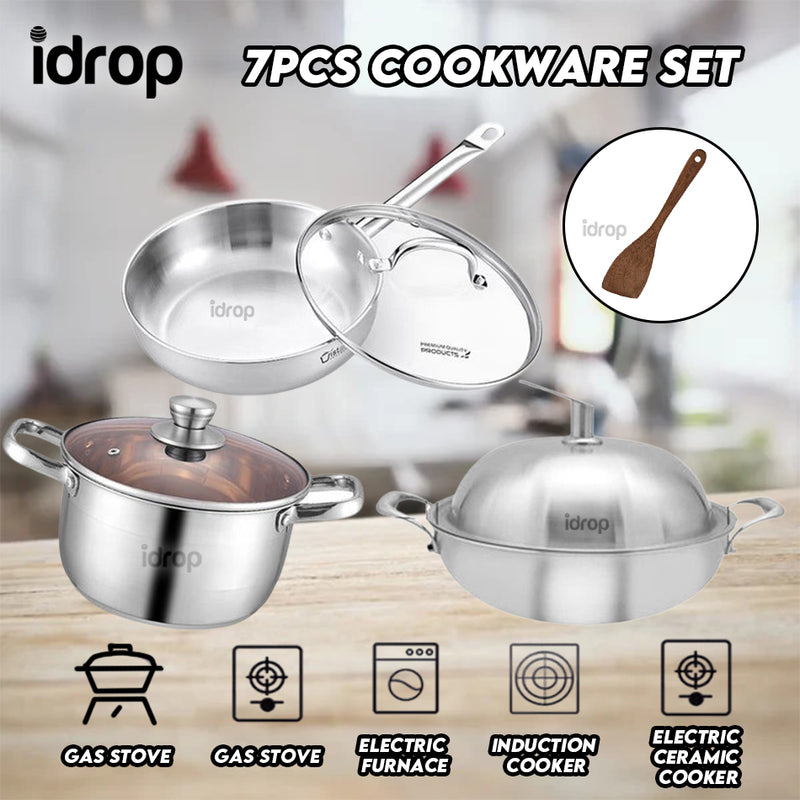 idrop 7PCS Premium Stainless Steel Cookware Set / Set Alat Memasak Keluli Tahan Karat Premium 7PCS