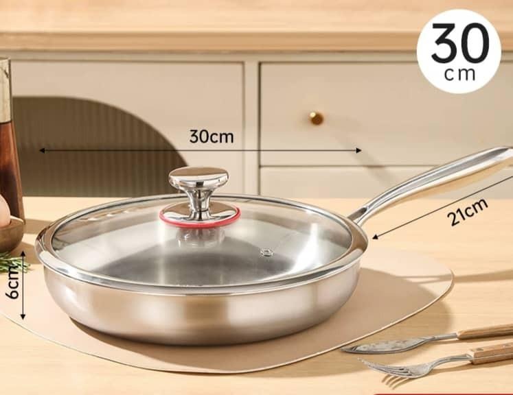 idrop 22CM - 30CM Thickened 316 Without Coating Frying Pan / 22CM - 30CM Tebal 316 Tanpa Bersalut Kuali / 22CM - 30CM 加厚316无涂层煎锅