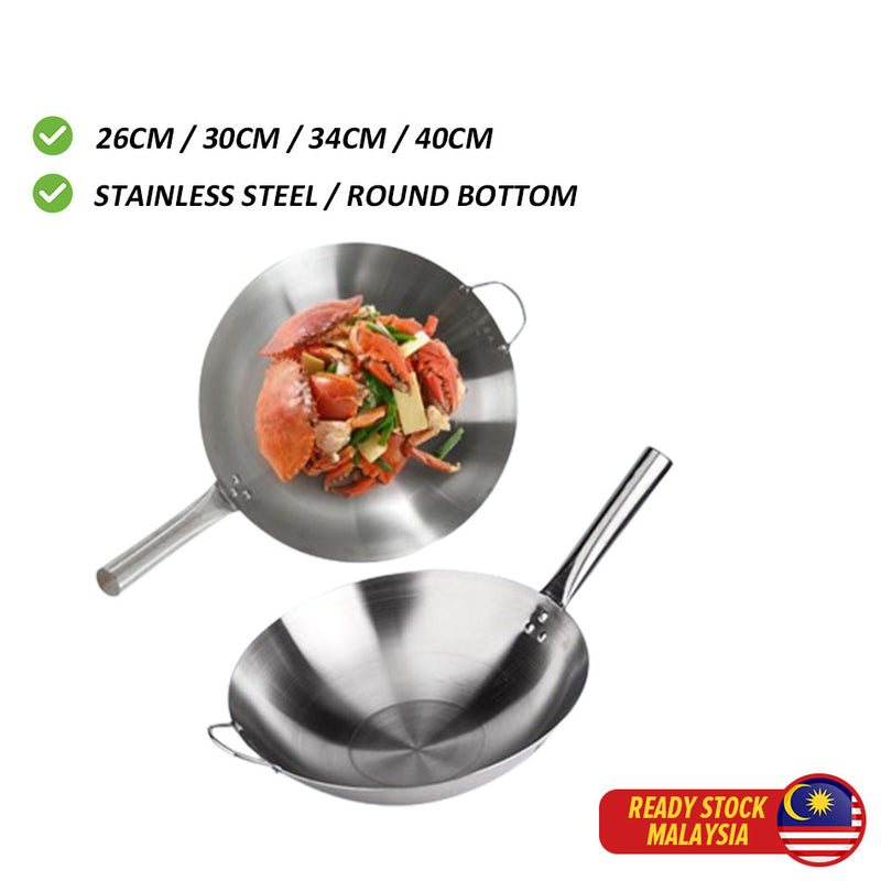 idrop 26CM/30CM/34CM/40CM Stainless Steel Single Handle Frying Pan / Kuali pemegang tunggal keluli tahan karat /不锈钢单柄炒锅