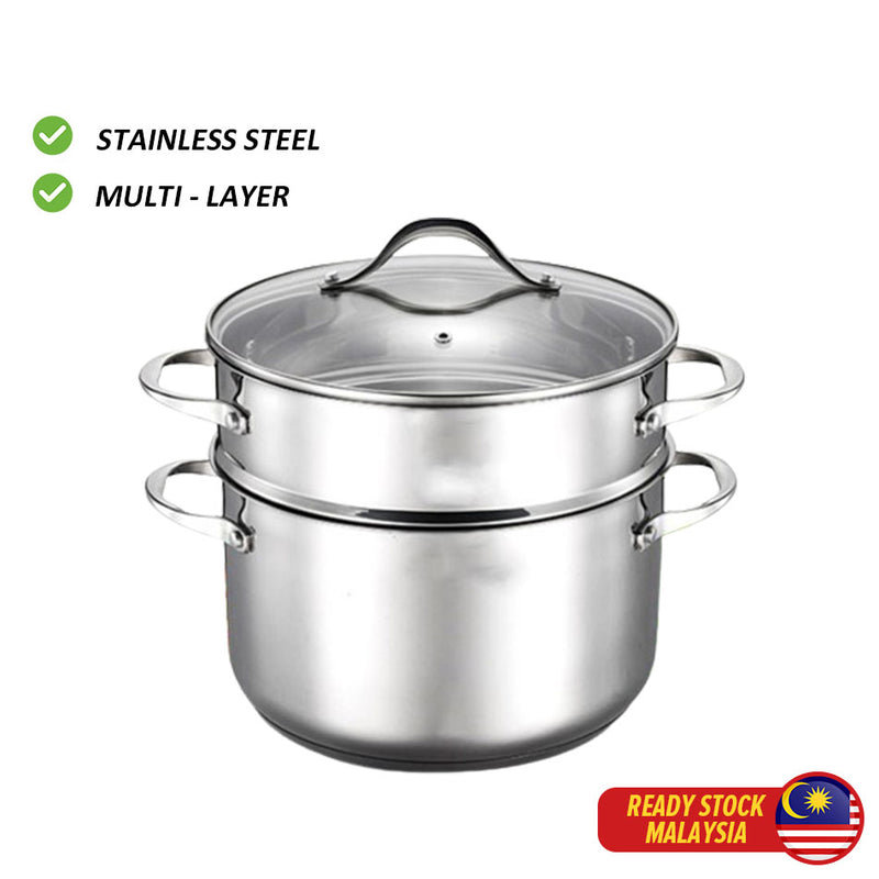 idrop 24CM 304 Double Bottom Soup Pot Steamer Set / Set Pengukus Periuk Sup 24cm 304 Dua Bawah / 24cm 304复底汤锅蒸锅套装