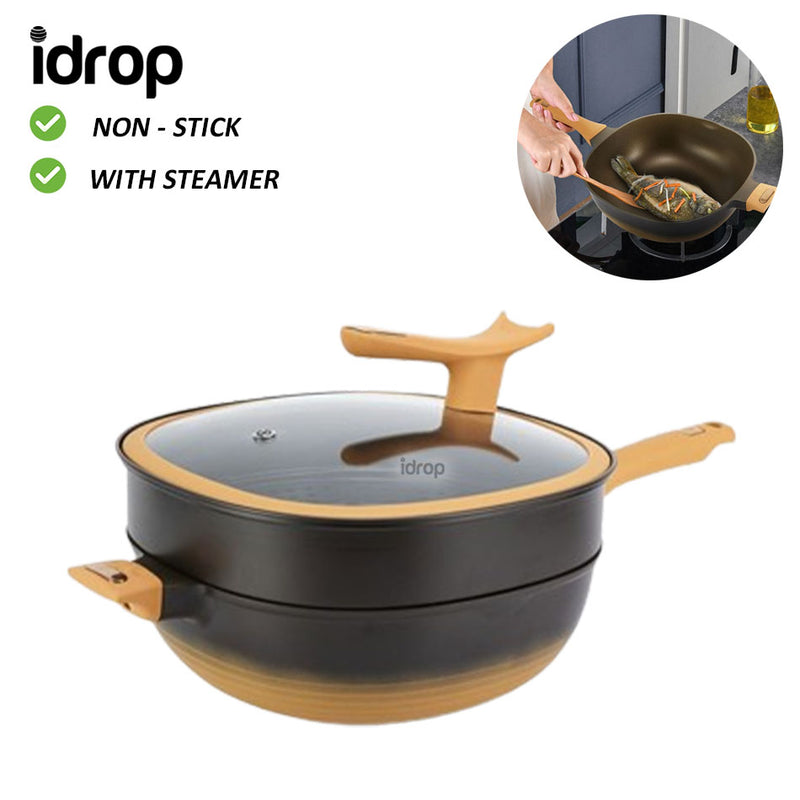 idrop 32CM Non-Stick Steamer Light Titanium Pot / Periuk Titanium Ringan Pengukus Tidak Melekat 32CM / 32CM不粘蒸锅轻钛锅