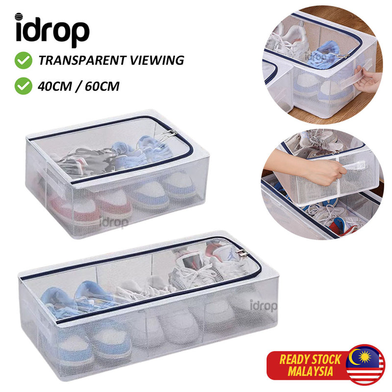 idrop (40CM/60CM) PVC Mesh Cloth + Reinforced Steel Frame Transparent Shoe Box / Kain Mesh PVC + Kotak Kasut Lutsinar Rangka Keluli Bertetulang / PVC网布+强化钢架透明鞋盒