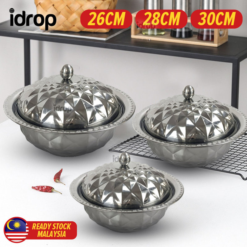 idrop [ 26 / 28 / 30CM ] Stainless Steel Crown Basin Bowl + Cover /  Mangkuk Besen Keluli Tahan Karat / 不锈钢盆碗