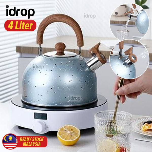 idrop [ 4L ] Whistling Kettle Non-Magnetic Stainless Steel with Wood Grain / Cerek Air Keluli Tahan Karat / 4L木纹无磁不锈钢壶(喷漆)