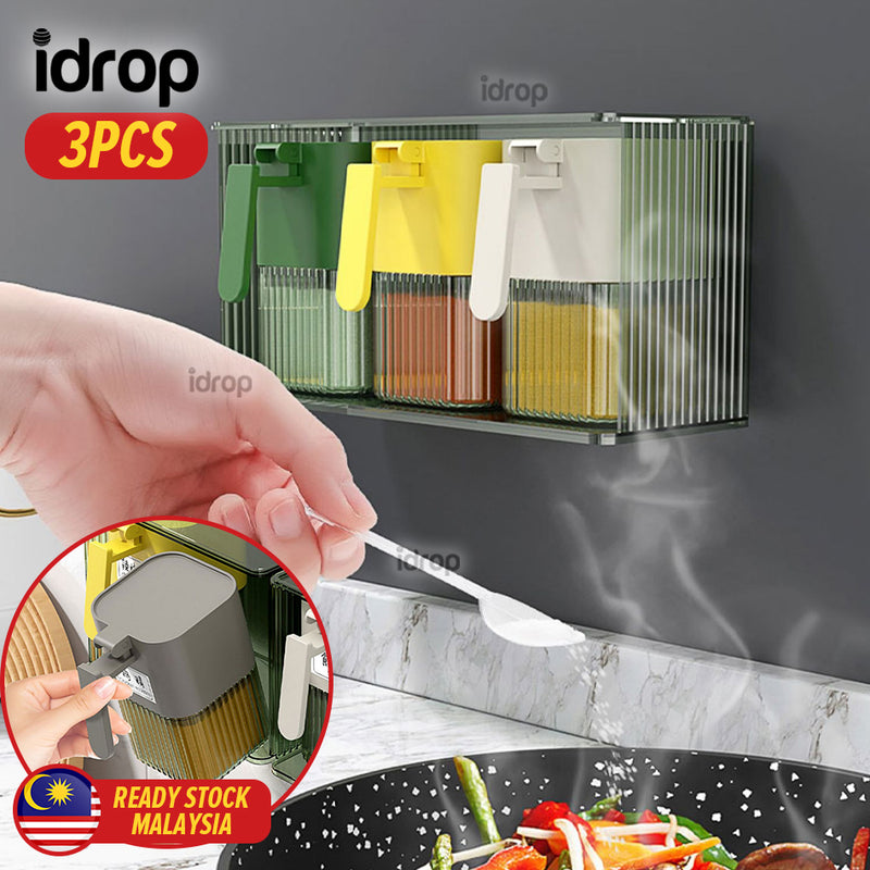 idrop [ 3PCS ] Wall Mounted Kitchen Seasoning Box / Kotak Penyimpanan Perencah 3pcs / 壁挂轻奢调味盒 (三组)