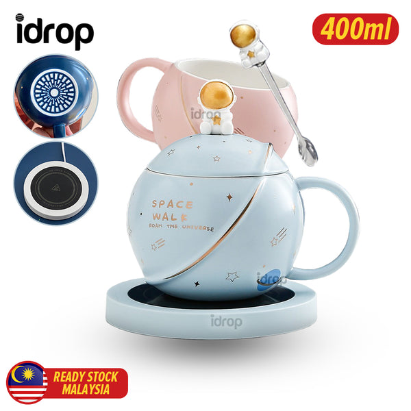 idrop [ 400ml ] Astronaut Space Planet Cup Warmer with Ceramic Mug / Pemanas Cawan dan Cawan Seramik Planet Angkasawan / 宇航员星球恒温陶瓷杯(带恒温)