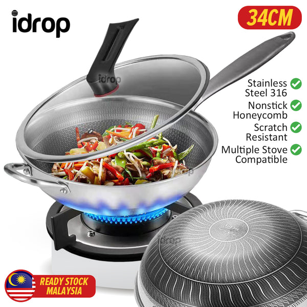 34cm Tri Ply Stainless Steel Nonstick Honeycomb Cooking Wok Pan - China  Non-Stick Wok and Wok price