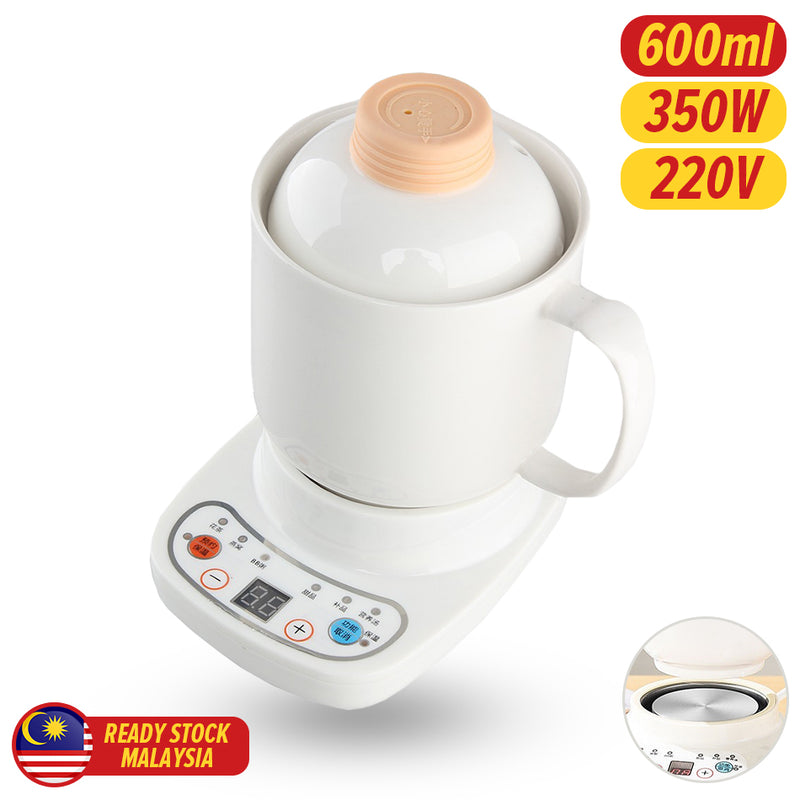 idrop [ 600ml ] Electric Mini Ceramic Soup Porridge Cup Mug Cooker / Pemanas Memasak Cawan Seramik Elektrik / 办公室小型陶瓷电炖杯多功能玻璃电热杯子宿舍加热烧水全自动煮粥