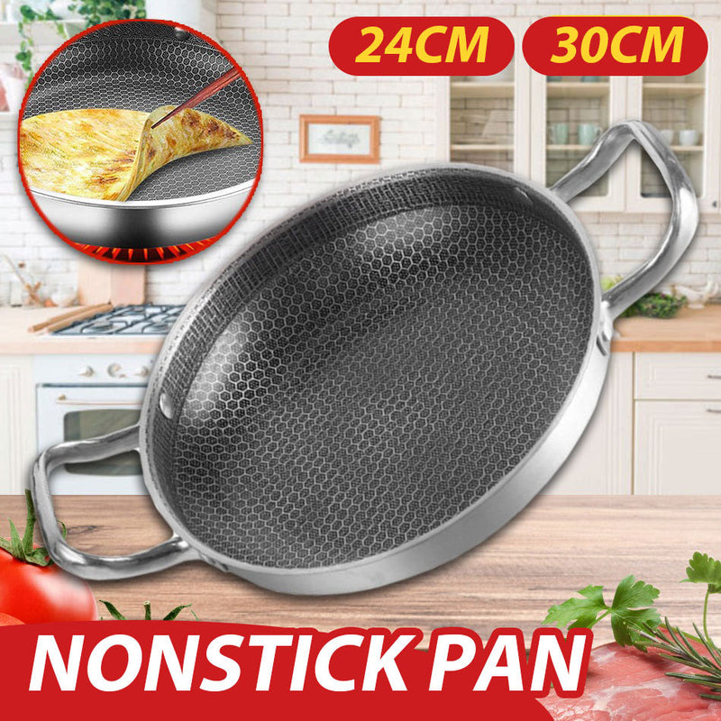 idrop [ 24CM / 30CM ] Stainless Steel Inner Full Honeycomb Nonstick Double Ear Frying Pan / Periuk Kuali Keluli Tahan Karat Tidak Lekat / 24CM 30CM不锈钢内全满蜂窝双耳煎锅