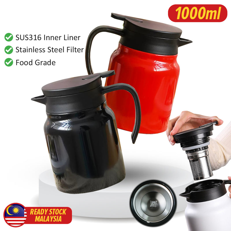 idrop [ 1000ml ] Tea Pot Stainless Steel 316 Kettle / Cerek Air Teh Keluli / 1000ML不锈钢茶水分离保温咖啡壶(316)