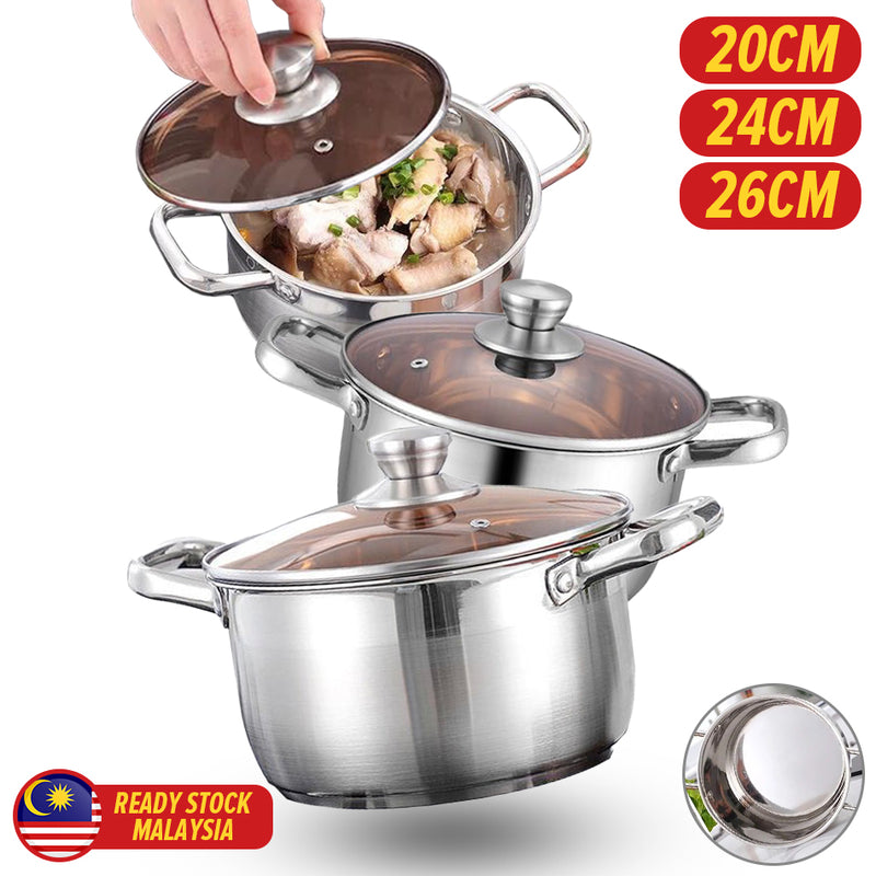 idrop [ 20 / 24 / 26CM ] Stainless Steel Soup Pot With Lid Cover / Periuk Masak Sup Keluli tahan Karat Bersama Penutup Periuk / 带盖不锈钢汤锅