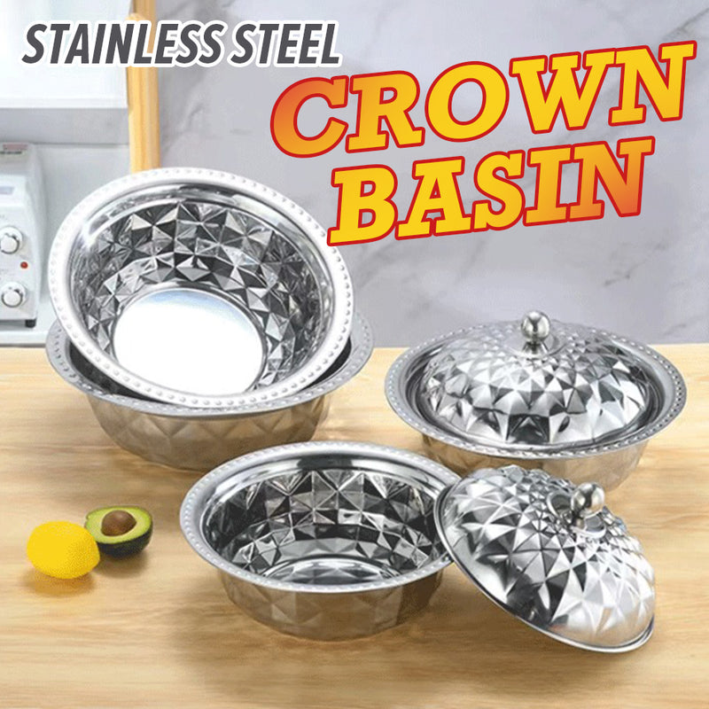 idrop [ 26 / 28 / 30CM ] Stainless Steel Crown Basin Bowl + Cover /  Mangkuk Besen Keluli Tahan Karat / 不锈钢盆碗