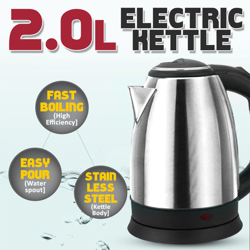 idrop [ 2 LITER ] Electric Heat Kettle Stainless Steel 1500W / Cerek Air Elektrik Keluli Tahan karat 2.0L 1500W / 不锈钢电水壶