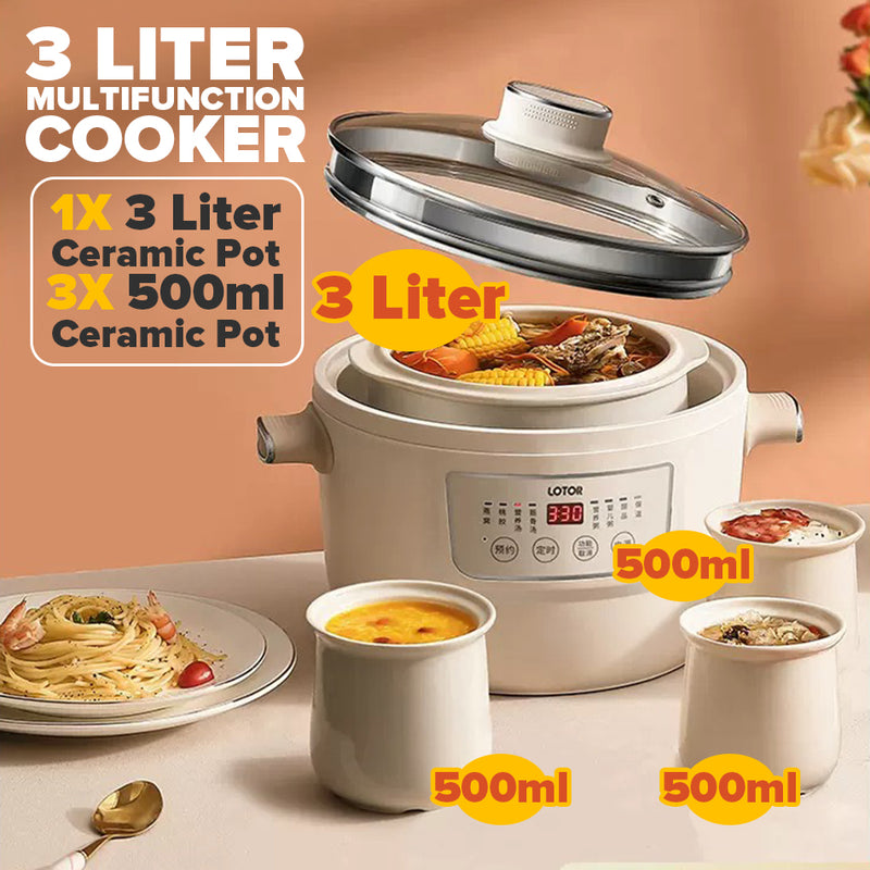 idrop [ 3 Liter ] Electric Multifunction Stew Pot With Ceramic Casserole Pot 400W / Periuk Memasak Pelbagai Guna Seramik / 白色电炖点四胆400W