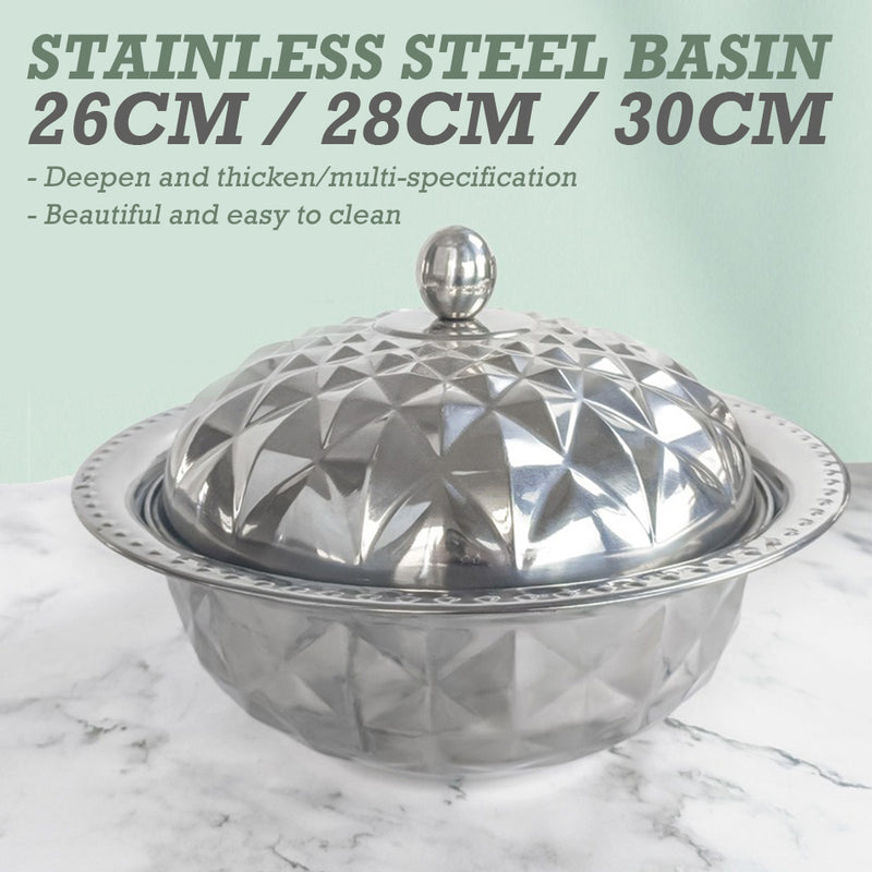 idrop [ 26 / 28 / 30CM ] Stainless Steel Crown Basin Bowl + Cover /  Mangkuk Besen Keluli Tahan Karat / 不锈钢盆碗