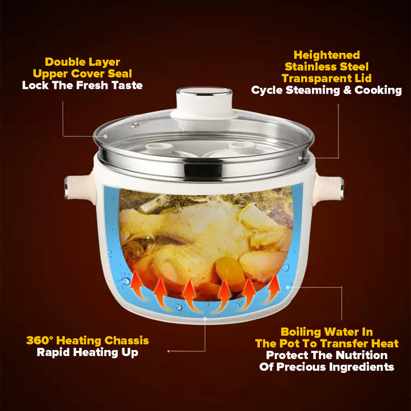 idrop [ 3 Liter ] Electric Multifunction Stew Pot With Ceramic Casserole Pot 400W / Periuk Memasak Pelbagai Guna Seramik / 白色电炖点四胆400W