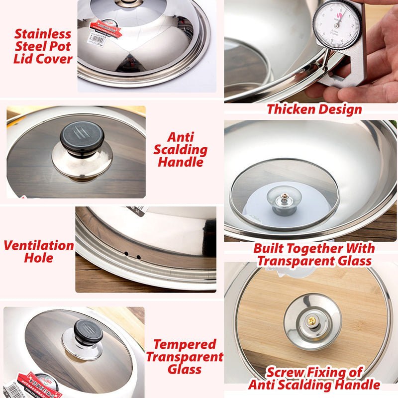 idrop Non-Magnetic Stainless Steel Pot Pan Lid Cover 34CM~42CM / Penutup Periuk dan Kuali Keluli Tahan Karat / [40CM]无磁不锈钢锅锅盖盖 [ 1PC ]