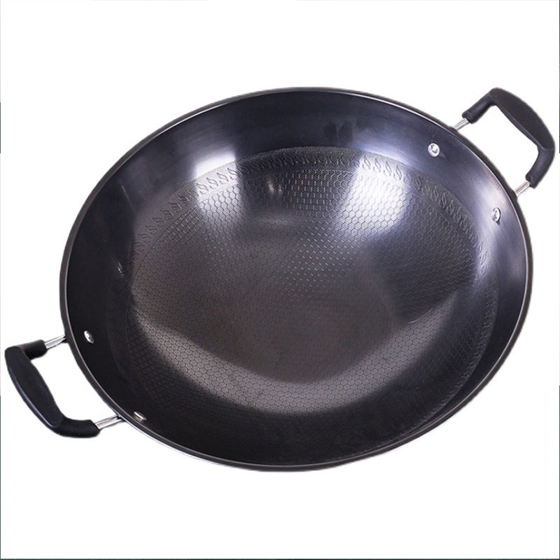 iDrop Honeycomb Nonstick Double Ear Iron Cooking Wok (38CM~47CM) / Kuali Masak Tidak Lekat Bertangkai Dua Corak Lebah / 38CM~47CM双耳蜂窝铁炒锅(铁兴)