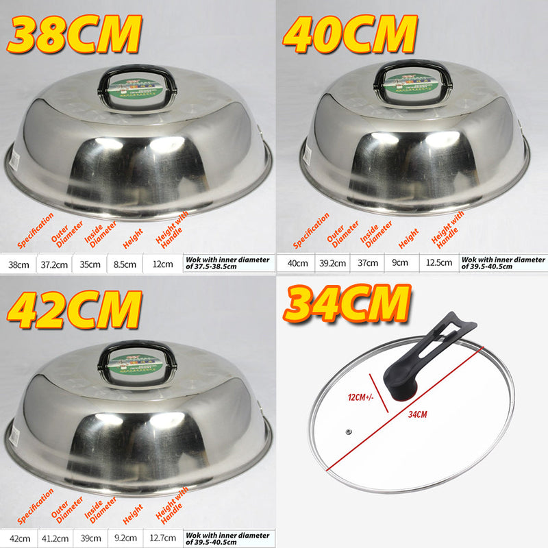 idrop [ 34CM / 40CM / 42CM ] Thickened Stainless Steel Frying Pan Wok Lid Cover / Penutup Periuk Keluli Tahan Karat / [ 34CM / 40CM / 42CM ] 加厚不锈钢炒锅锅盖盖