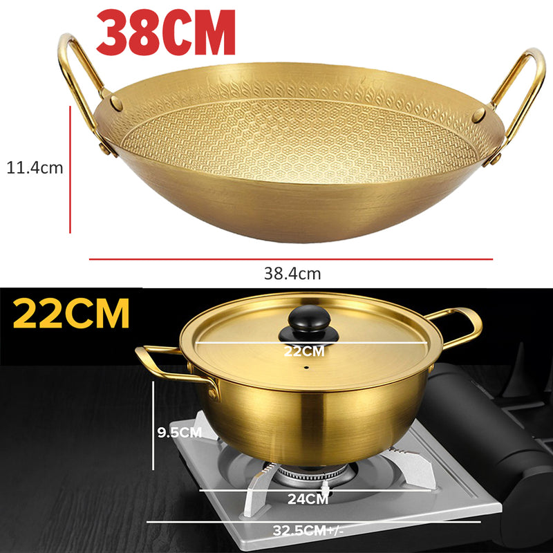 idrop GOLD COMBO SET 38CM Wok Frying Pan Pot Plate Bowl / SET KOMBO EMAS Kuali Periuk Piring dan Mangkuk / 金色组合套装炒锅煎锅锅盘碗