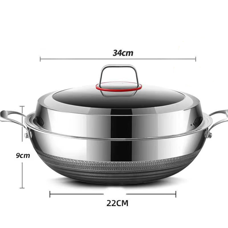 idrop [ 34CM ] Nonstick Honeycomb SUS316 Cooking Frying Wok with  Lid Cover / Periuk Kuali Memasak keluli tahan Karat 316 Bersama Penutup / 34CM玻璃组合盖316炒锅