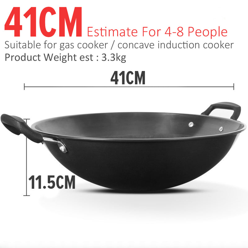 iDrop Honeycomb Nonstick Double Ear Iron Cooking Wok (38CM~47CM) / Kuali Masak Tidak Lekat Bertangkai Dua Corak Lebah / 38CM~47CM双耳蜂窝铁炒锅(铁兴)