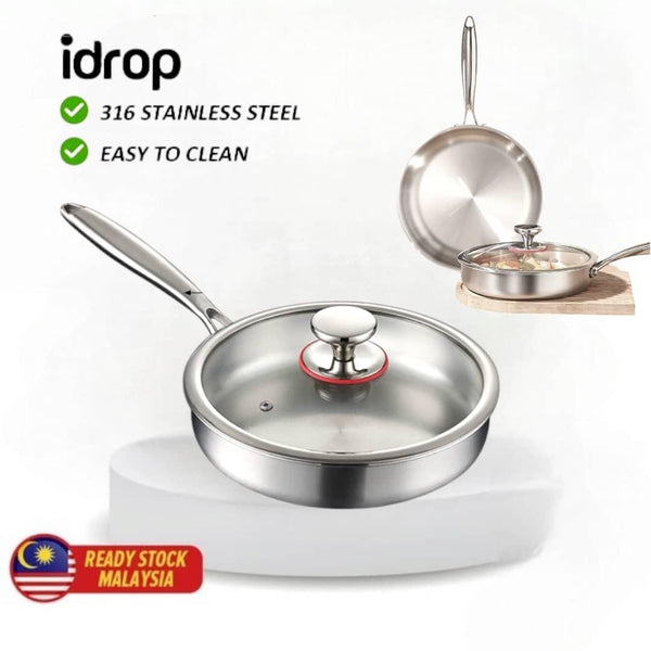 idrop 22CM - 30CM Thickened 316 Without Coating Frying Pan / 22CM - 30CM Tebal 316 Tanpa Bersalut Kuali / 22CM - 30CM 加厚316无涂层煎锅