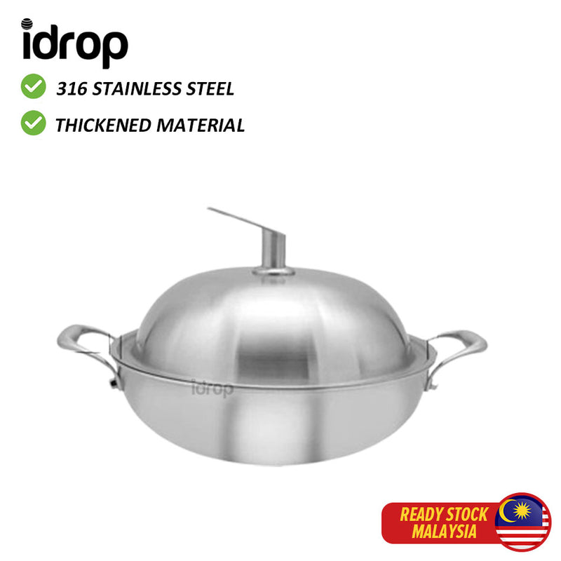 idrop 40CM 316 Two Handles Stainless Steel Non-Stick Cookware Wok Thickened Household / 316 Dua Pemegang Keluli Tahan Karat Alat Memasak Tidak Melekat Kuali Isi Rumah Tebal/316 双柄不锈钢不粘锅炒锅加厚家用