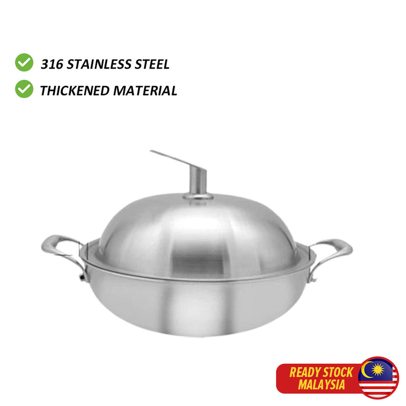 idrop 40CM 316 Two Handles Stainless Steel Non-Stick Cookware Wok Thickened Household / 316 Dua Pemegang Keluli Tahan Karat Alat Memasak Tidak Melekat Kuali Isi Rumah Tebal/316 双柄不锈钢不粘锅炒锅加厚家用