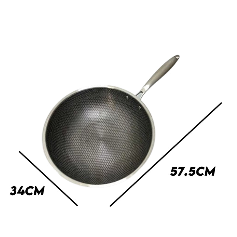 idrop [ 34cm ] Stainless Steel Non-Stick Cooking Wok with Handle / Kuali Masak Keluli Tahan Karat Permukaan Tidak Lekat / 34cm 不锈钢不粘锅带柄