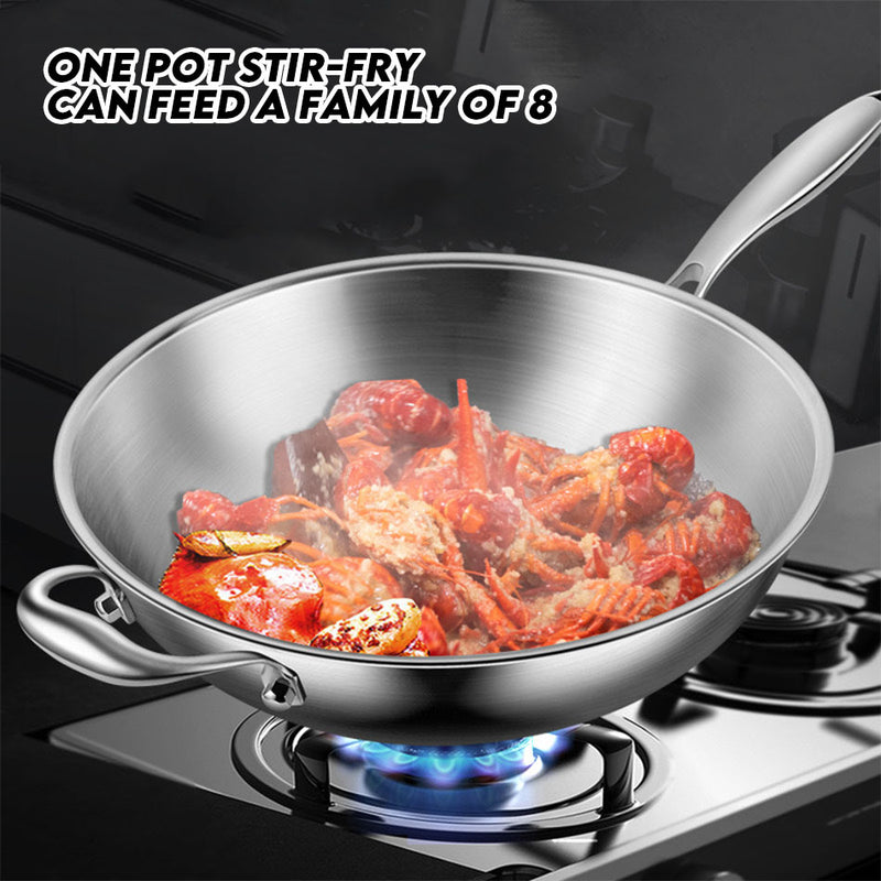 idrop 34CM 316 Stainless steel Non stick Wok Thickened Household Uncoated Induction Cooker / 34CM 316 Keluli tahan karat Non stick Wok Periuk Aruhan Isi Rumah Tebal Tidak Bersalut / 34CM 316不锈钢不粘锅加厚家用无涂层电磁炉