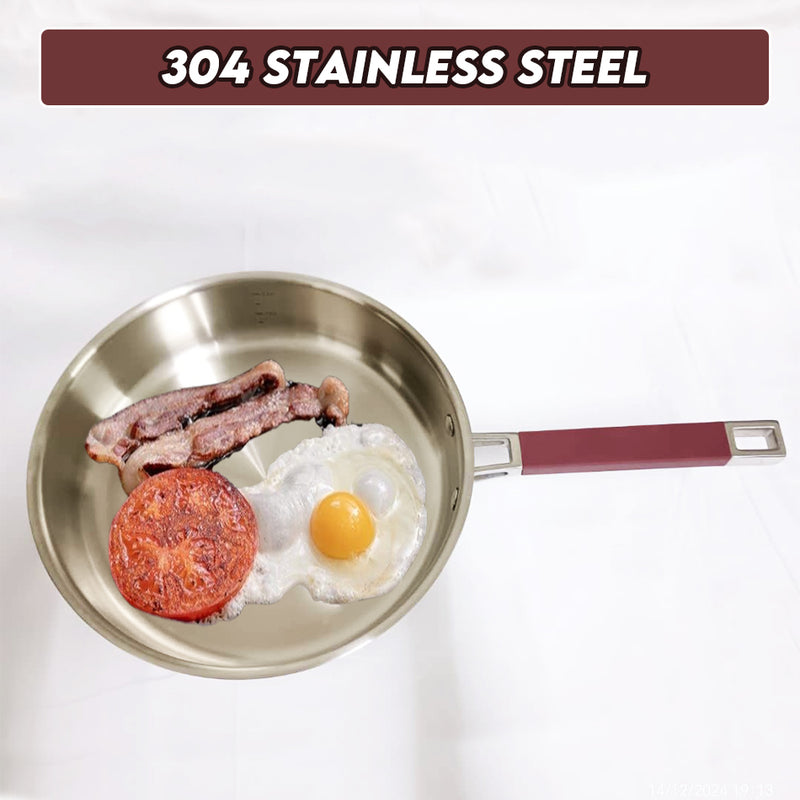 idrop 25CM Uncoated 304 Stainless Steel Frying Pan Household Non-stick Pan Food Grade Thickened Induction Cooker / Kuali 304 Keluli Tahan Karat Tidak Bersalut 25CM Kuali Tidak Lekat Isi Rumah Periuk Aruhan Tebal Gred Makanan / 25CM 无涂层304不锈钢煎锅家用不粘锅食品级电磁炉