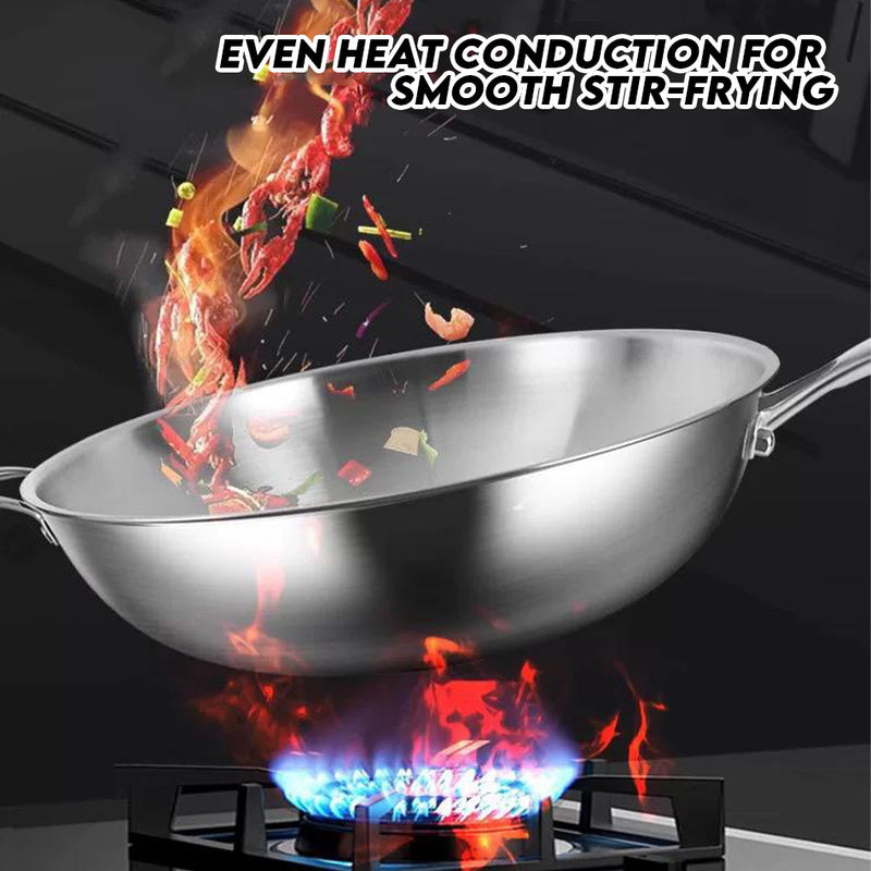 idrop 34CM 316 Stainless steel Non stick Wok Thickened Household Uncoated Induction Cooker / 34CM 316 Keluli tahan karat Non stick Wok Periuk Aruhan Isi Rumah Tebal Tidak Bersalut / 34CM 316不锈钢不粘锅加厚家用无涂层电磁炉