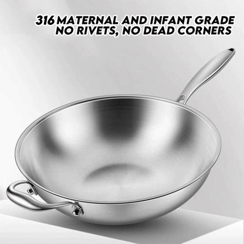 idrop 34CM 316 Stainless steel Non stick Wok Thickened Household Uncoated Induction Cooker / 34CM 316 Keluli tahan karat Non stick Wok Periuk Aruhan Isi Rumah Tebal Tidak Bersalut / 34CM 316不锈钢不粘锅加厚家用无涂层电磁炉