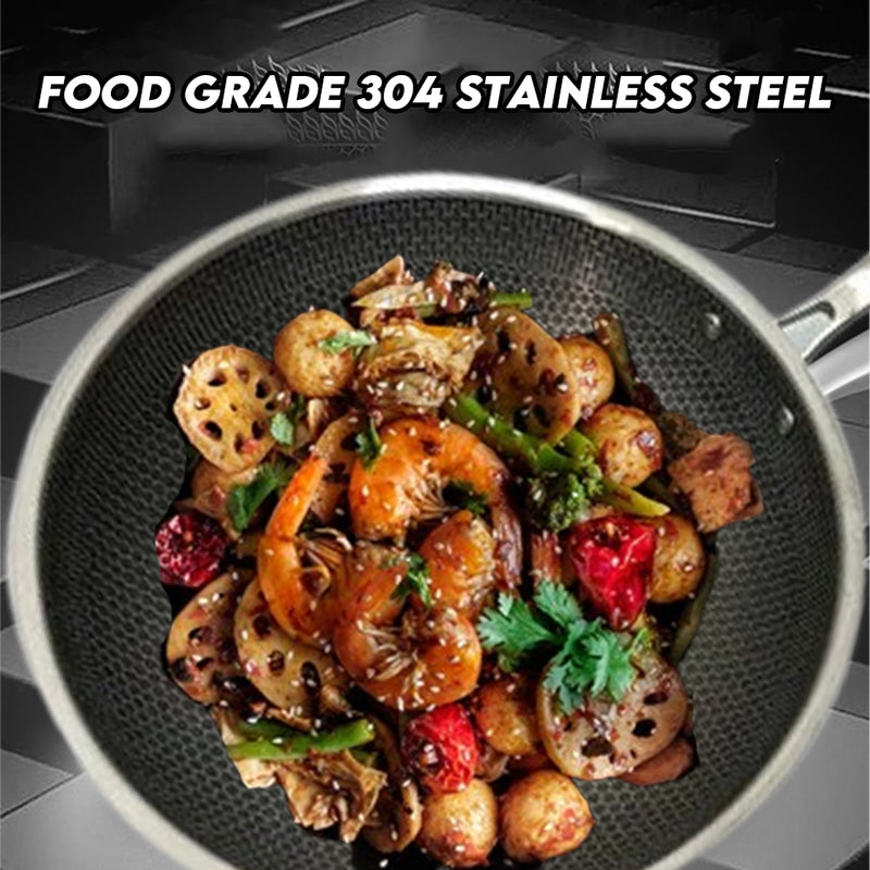 idrop [ 34cm ] Stainless Steel Non-Stick Cooking Wok with Handle / Kuali Masak Keluli Tahan Karat Permukaan Tidak Lekat / 34cm 不锈钢不粘锅带柄