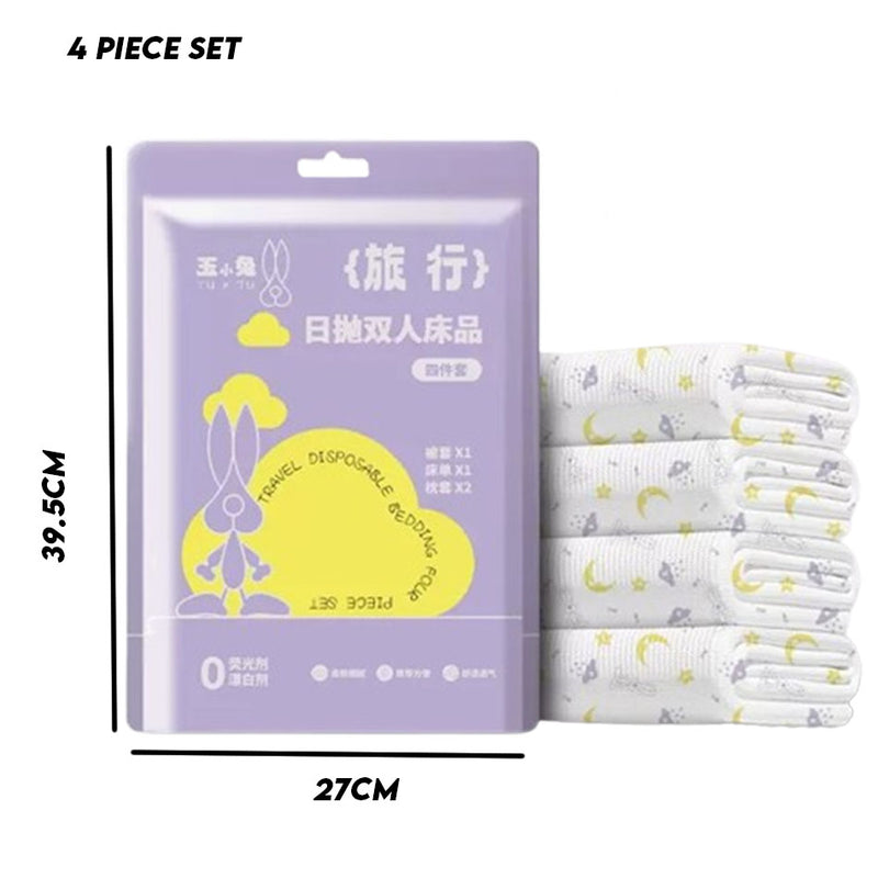 idrop 3 Piece OR 4 Piece Printed Daily Disposable Double Bedding Set/ 3 Keping ATAU 4 Keping Bercetak Set Tempat Tidur Double Pakai Harian / 印花双人床上用品套装