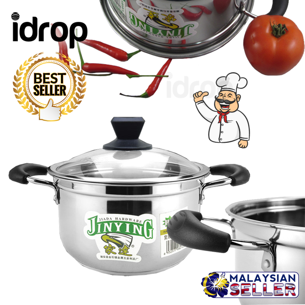 idrop 24 cm Double Ear Single Handle Stainless Steel Stock Pot