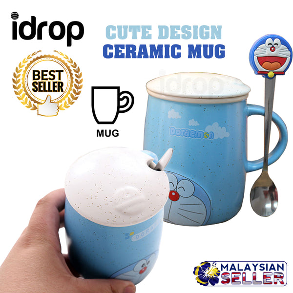 idrop 400 ml Cute Design Ceramic Cup with Lid Cover and Handle