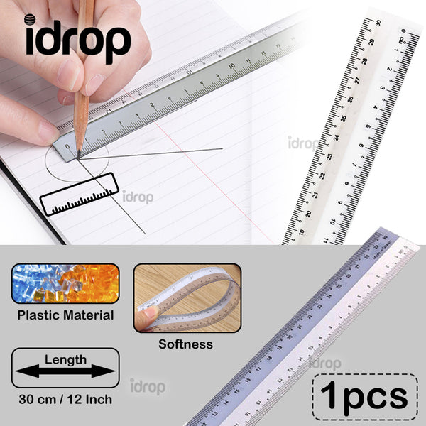 idrop [ 30cm / 12inch ] 1Pcs Half Transparent Flexible Ruler Measure Straight Ruler Measuring Tool