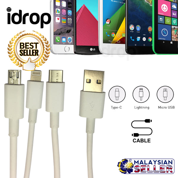 idrop 20 cm White Standard Type-C Lightning Micro USB Cable For Charging Data Transfer