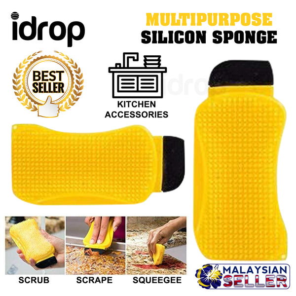 idrop 3 In 1 Multipurpose Silicone Cleaning Sponge Scrapper Scrubber Squeegee