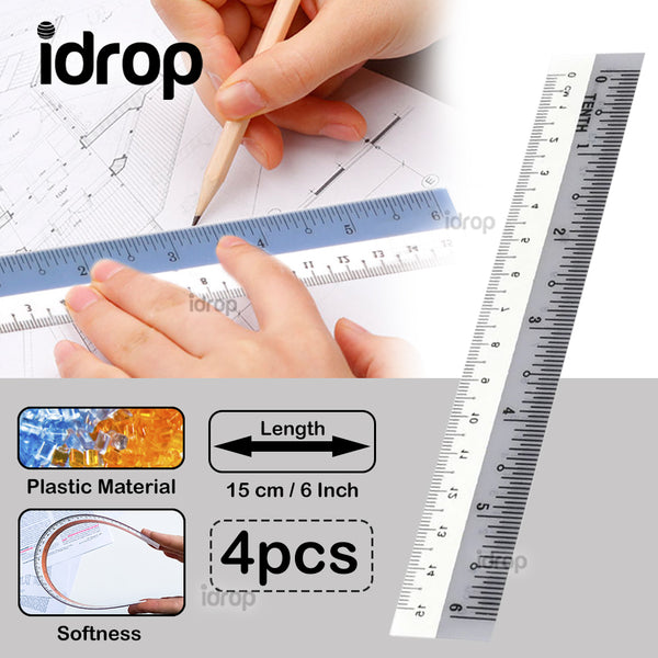 idrop [ 15cm / 6inch ] 4Pcs  Flexible Plastic Student Straight Ruler Measuring Tool